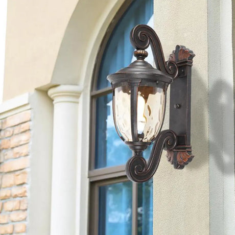Vintage Bronze Curved Metal Exterior Wall Lantern Light Image - 1