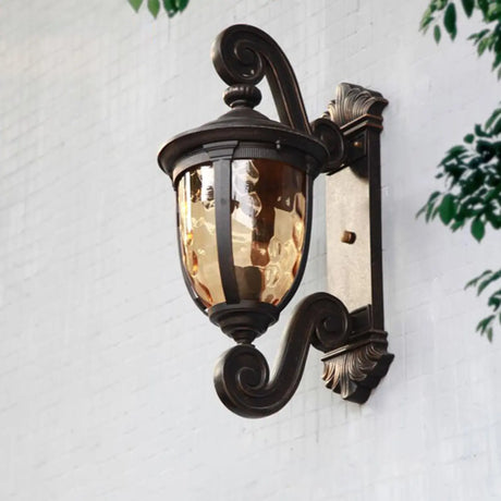 Vintage Bronze Curved Metal Exterior Wall Lantern Light Image - 2