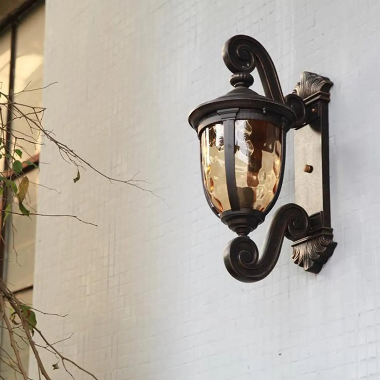 Vintage Bronze Curved Metal Exterior Wall Lantern Light Image - 4