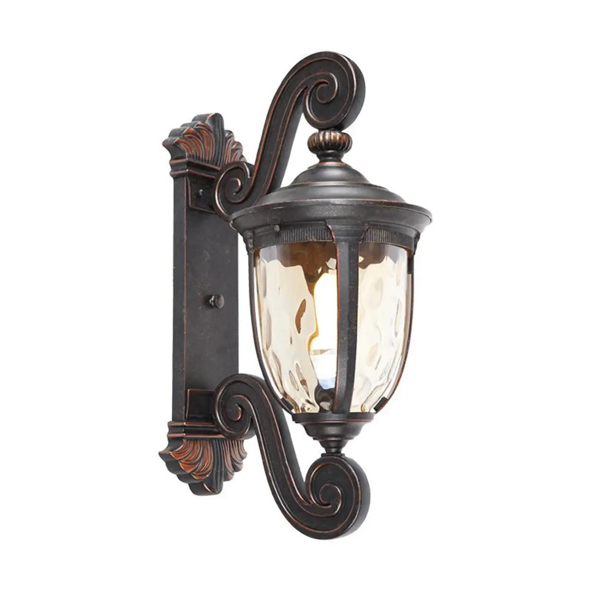 Vintage Bronze Curved Metal Exterior Wall Lantern Light Image - 5