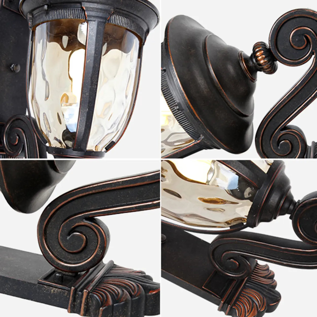 Vintage Bronze Curved Metal Exterior Wall Lantern Light Image - 6