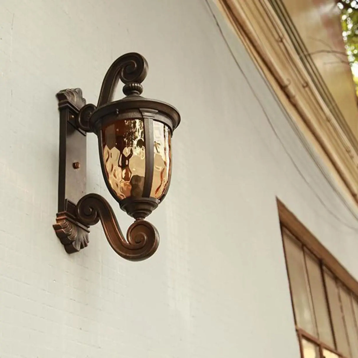 Vintage Bronze Curved Metal Exterior Wall Lantern Light Image - 8