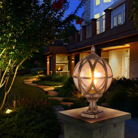 Vintage Bronze Finish Globe Metal Outdoor Post Lamp Image - 1