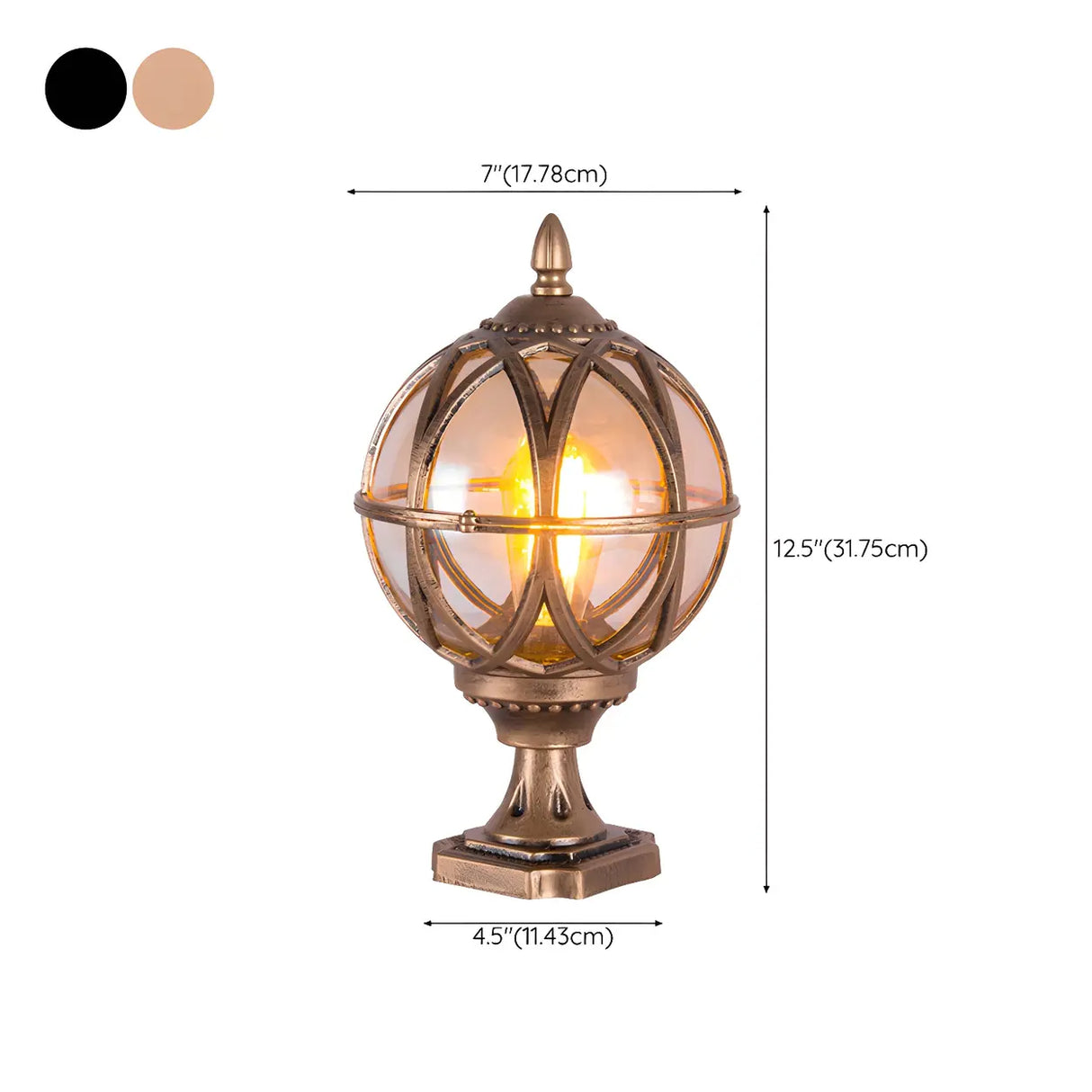 Vintage Bronze Finish Globe Metal Outdoor Post Lamp 