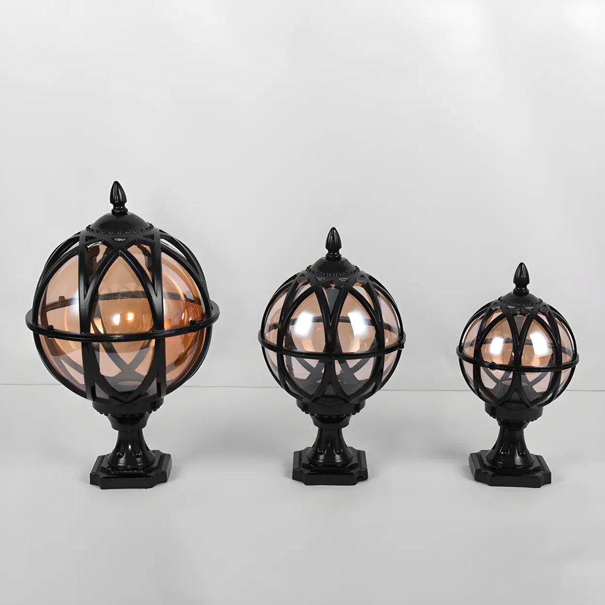 Vintage Bronze Finish Globe Metal Outdoor Post Lamp Image - 8