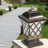 Vintage Bronze Finish Pillar Lantern Outdoor Table Lamp Image - 1