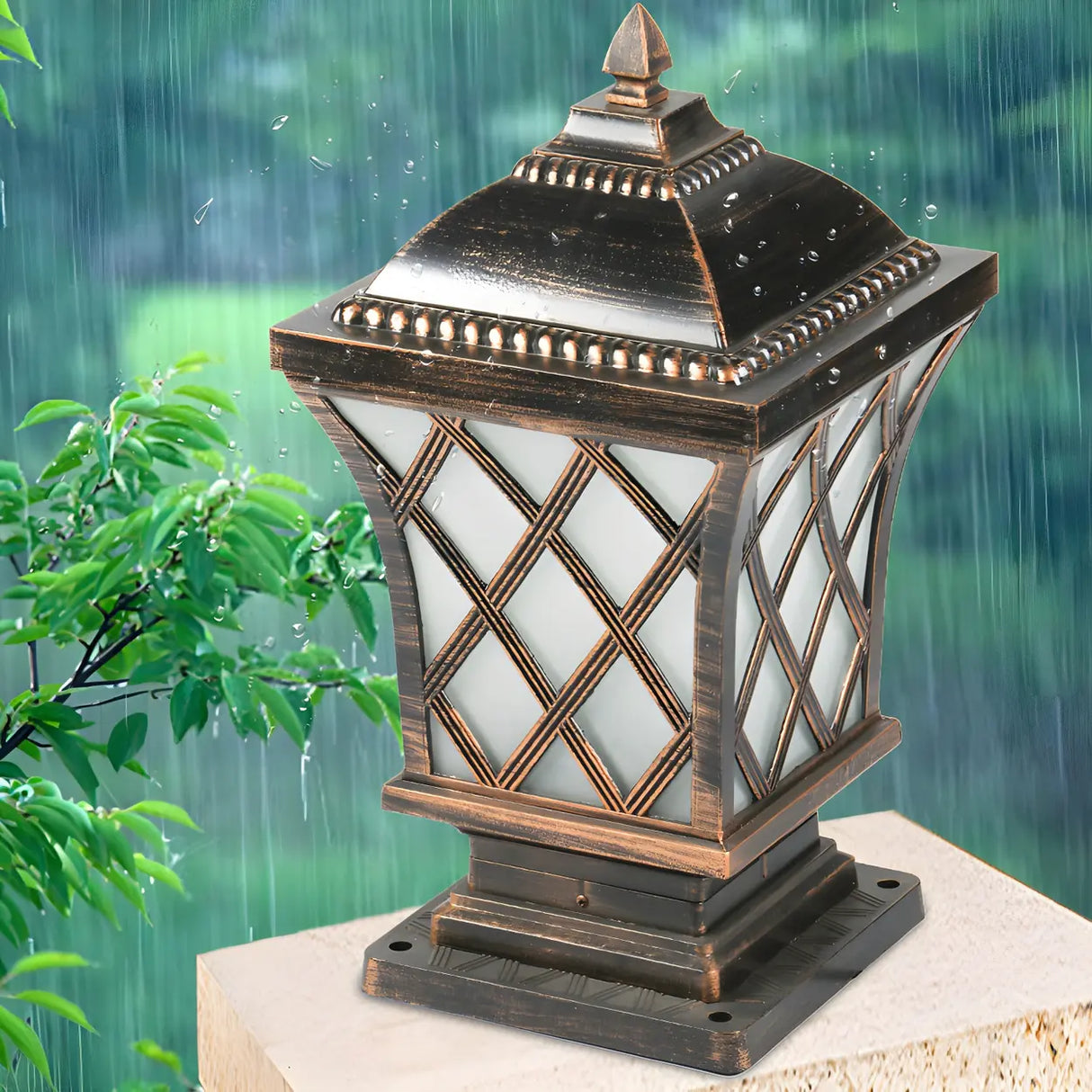 Vintage Bronze Finish Pillar Lantern Outdoor Table Lamp Image - 3