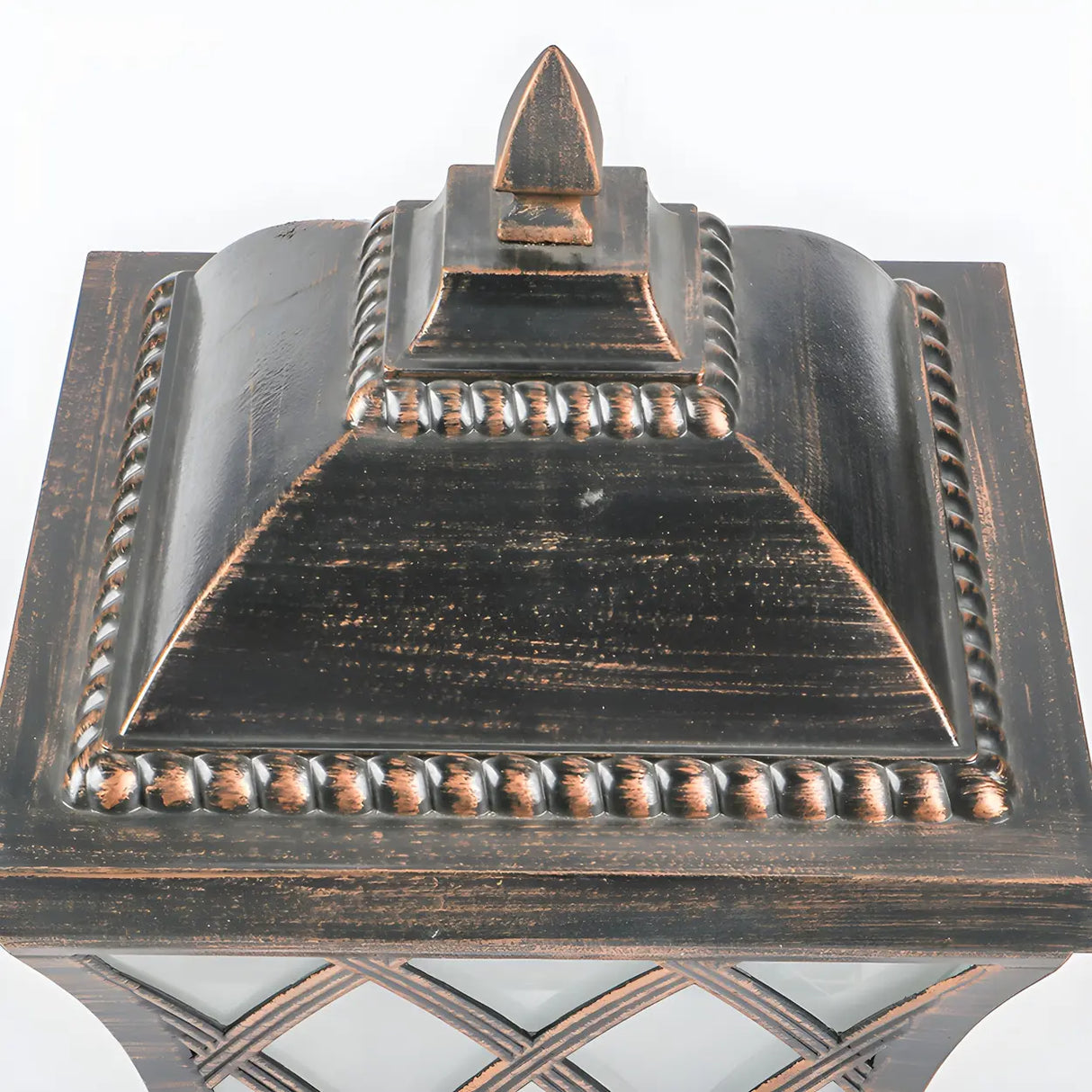 Vintage Bronze Finish Pillar Lantern Outdoor Table Lamp Image - 6