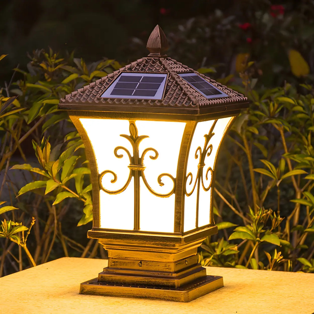 Vintage Bronze Finish Solar Square Outdoor Lantern Lamp Image - 1