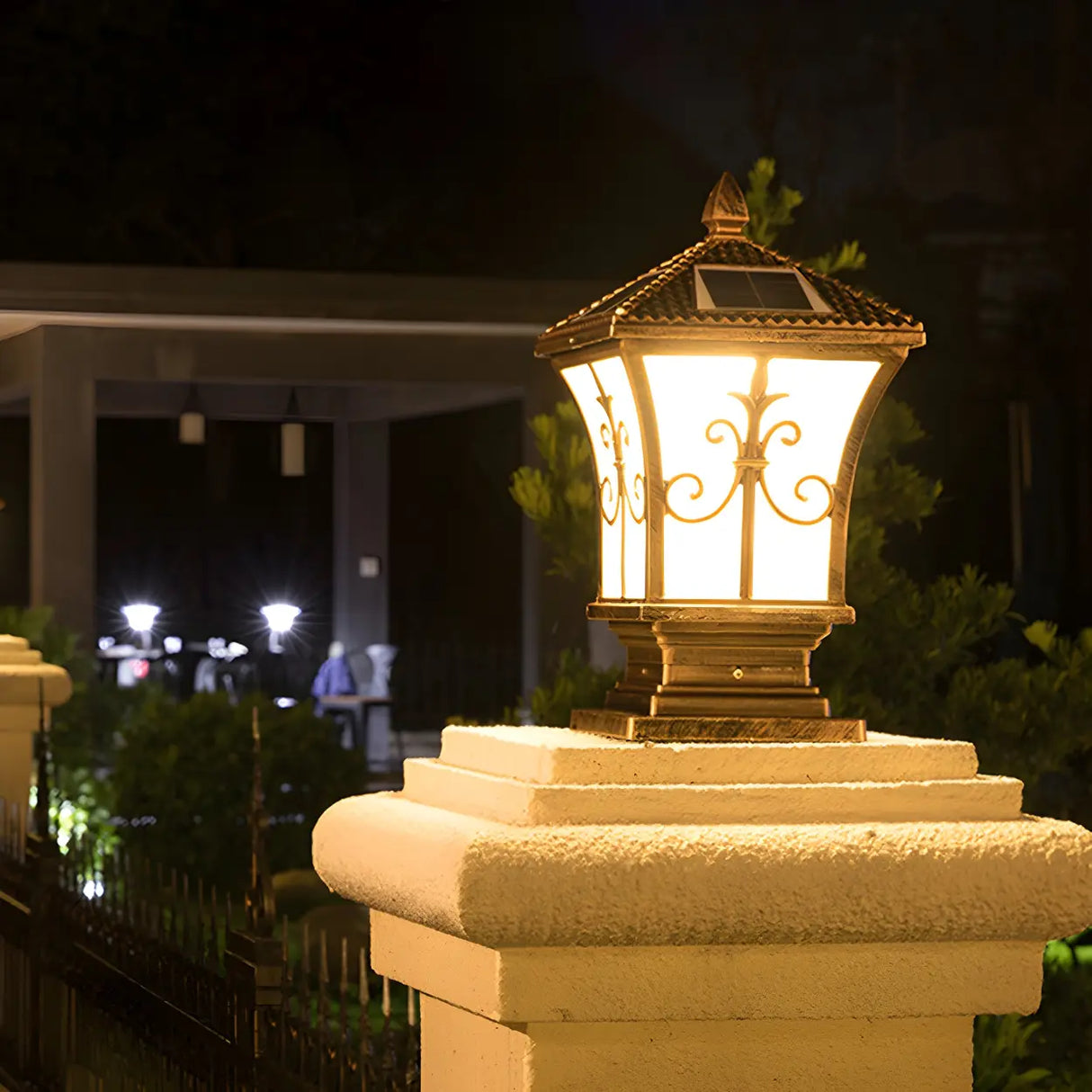 Vintage Bronze Finish Solar Square Outdoor Lantern Lamp Image - 10