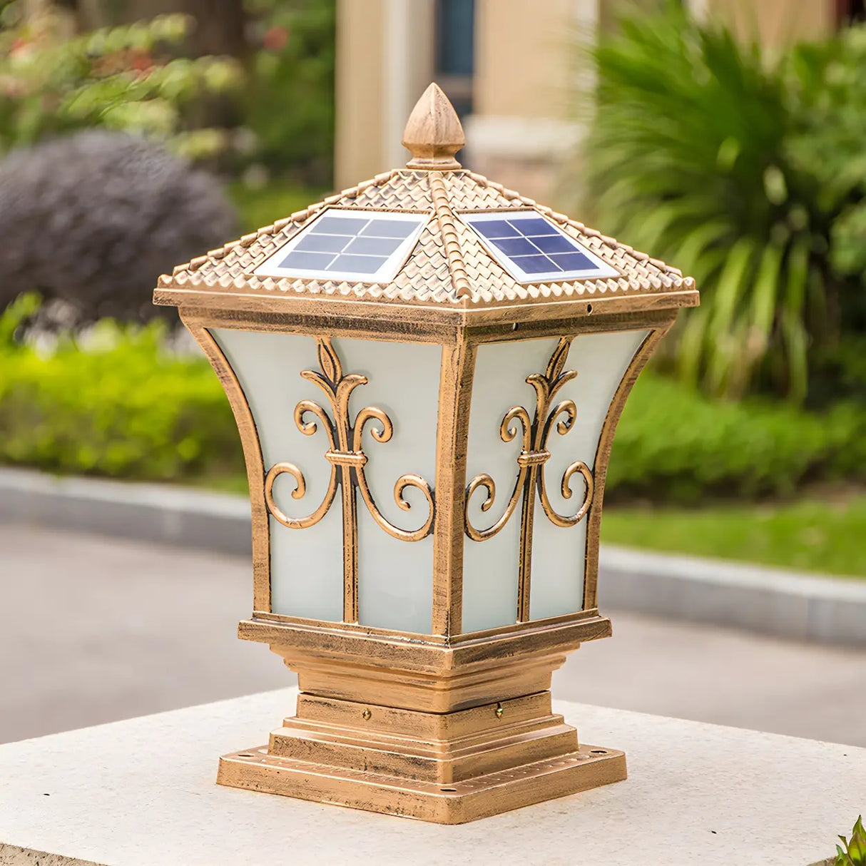 Vintage Bronze Finish Solar Square Outdoor Lantern Lamp Image - 3