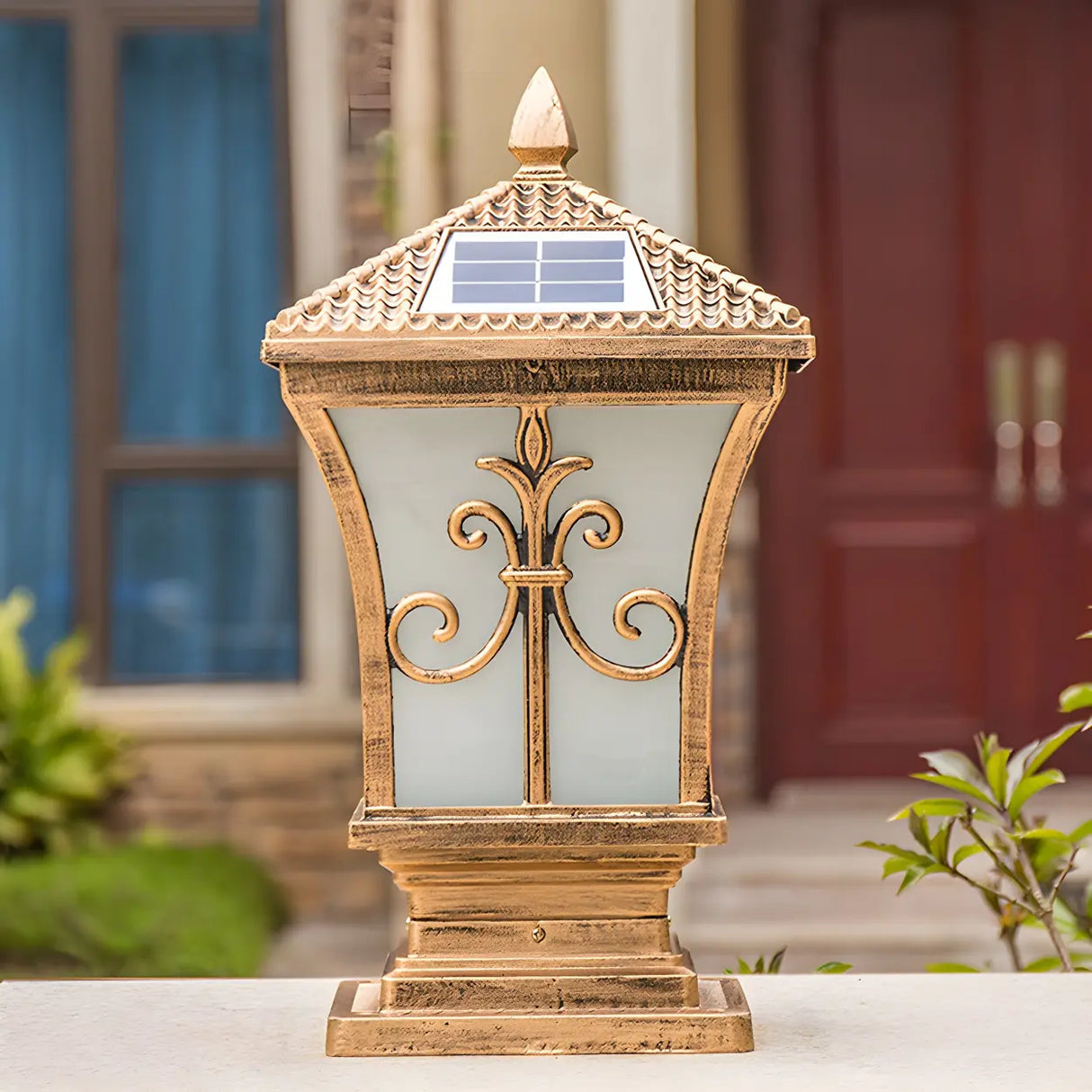 Vintage Bronze Finish Solar Square Outdoor Lantern Lamp Image - 4