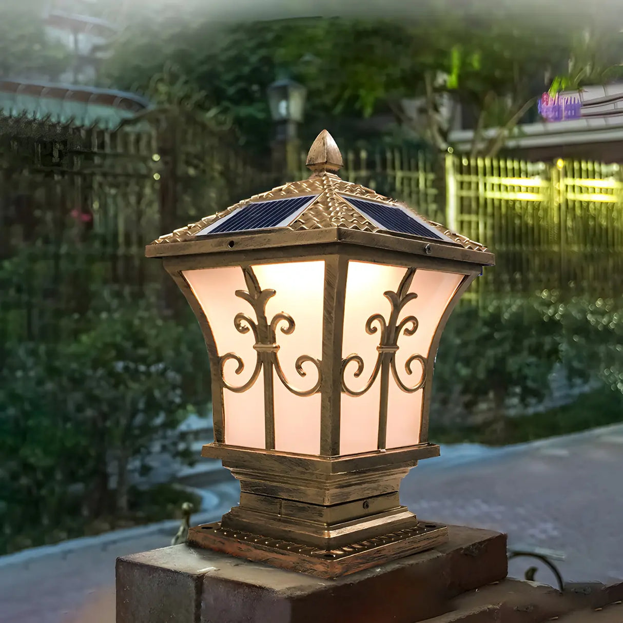 Vintage Bronze Finish Solar Square Outdoor Lantern Lamp Image - 7