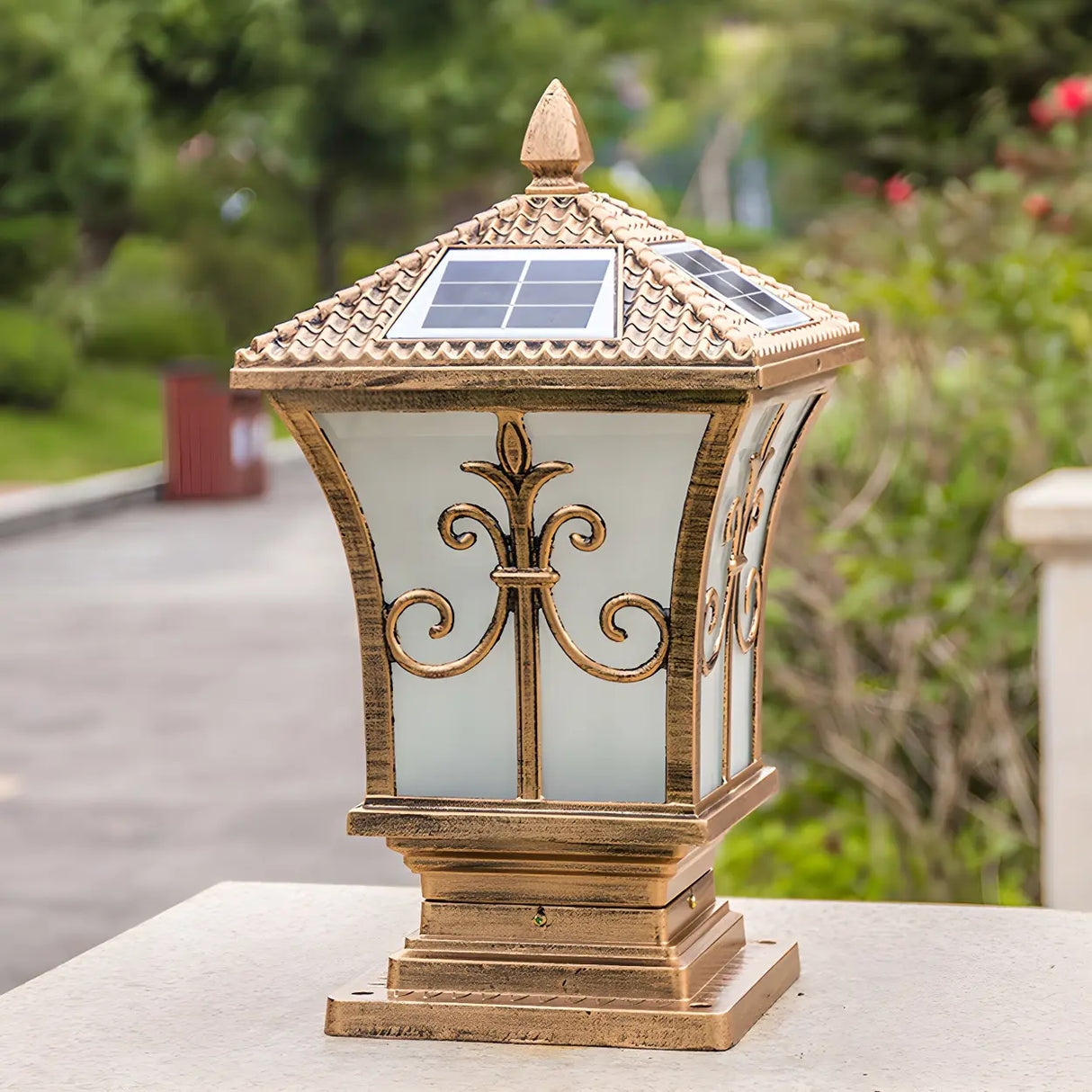 Vintage Bronze Finish Solar Square Outdoor Lantern Lamp Image - 8
