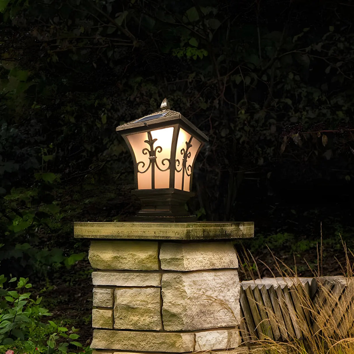 Vintage Bronze Finish Solar Square Outdoor Lantern Lamp Image - 9