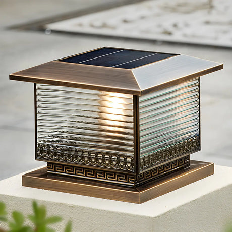 Vintage Bronze Finish Square Glass Solar Outdoor Lamp Image - 1