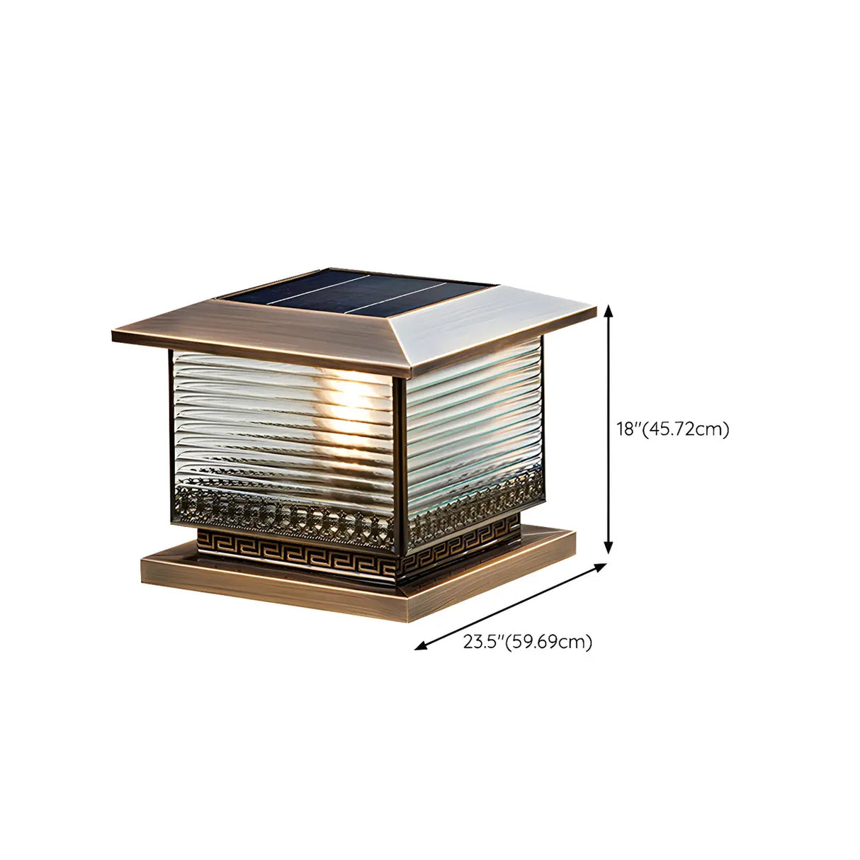 Vintage Bronze Finish Square Glass Solar Outdoor Lamp Image - 16