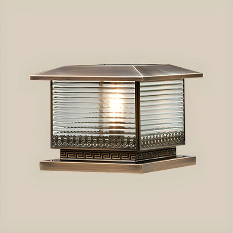 Vintage Bronze Finish Square Glass Solar Outdoor Lamp Image - 2