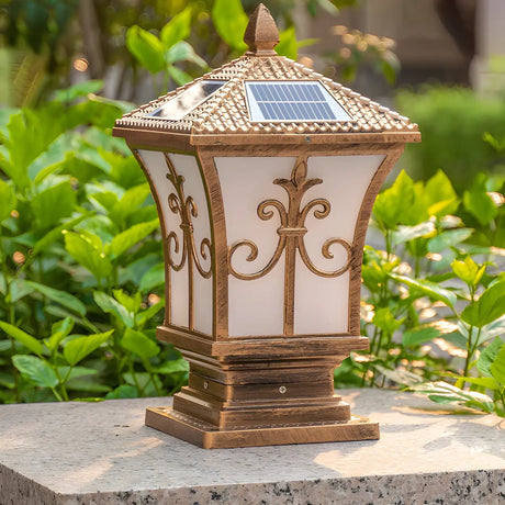 Vintage Bronze Lantern Solar Outdoor Garden Table Lamp Image - 1