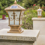 Vintage Bronze Lantern Solar Outdoor Garden Table Lamp Image - 11