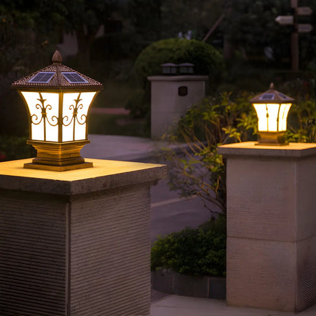 Vintage Bronze Lantern Solar Outdoor Garden Table Lamp Image - 2