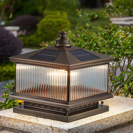 Vintage Bronze Solar Outdoor Decor Post Table Lamp Image - 1