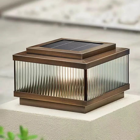 Vintage Bronze Square Glass Solar Outdoor Table Lamp Image - 1