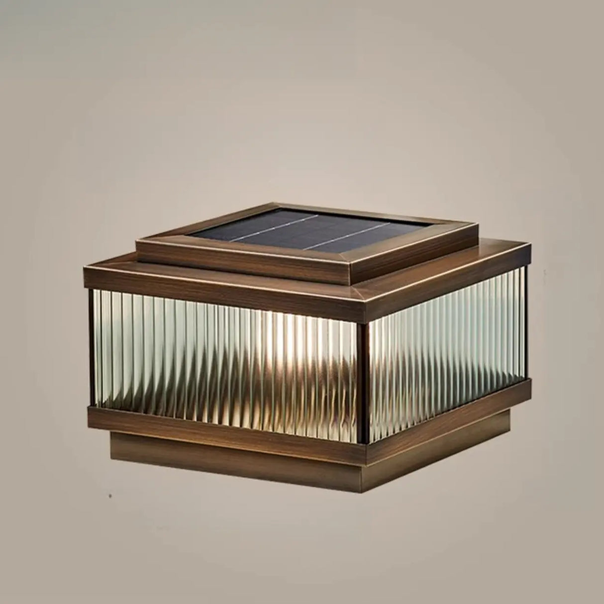 Vintage Bronze Square Glass Solar Outdoor Table Lamp Image - 2