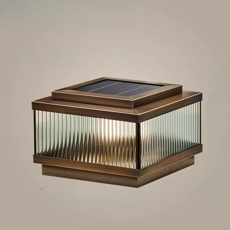 Vintage Bronze Square Glass Solar Outdoor Table Lamp Image - 2