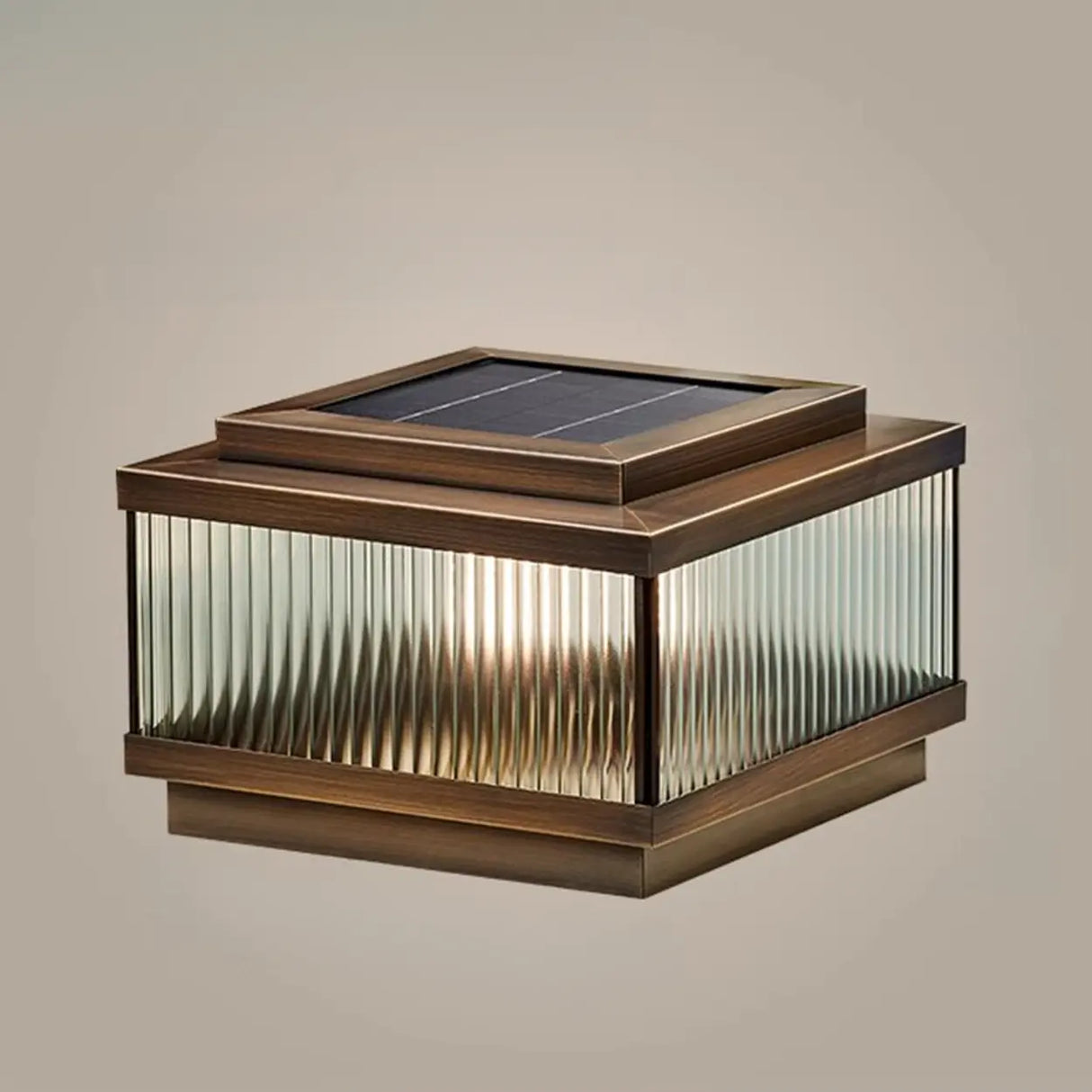 Vintage Bronze Square Glass Solar Outdoor Table Lamp Image - 3