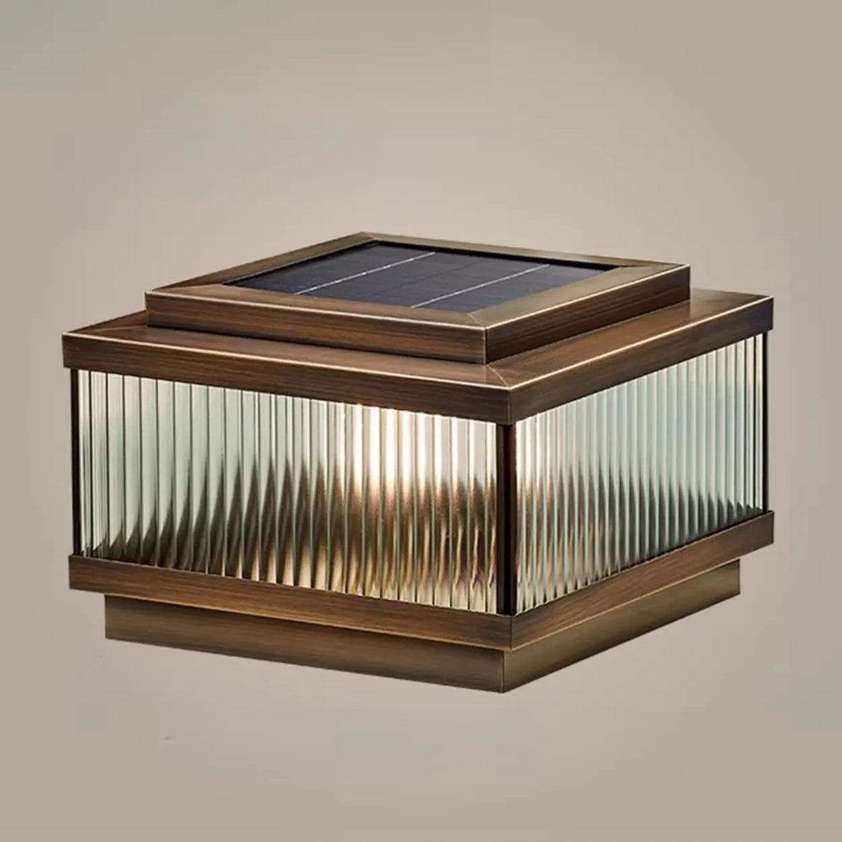 Vintage Bronze Square Glass Solar Outdoor Table Lamp Image - 5