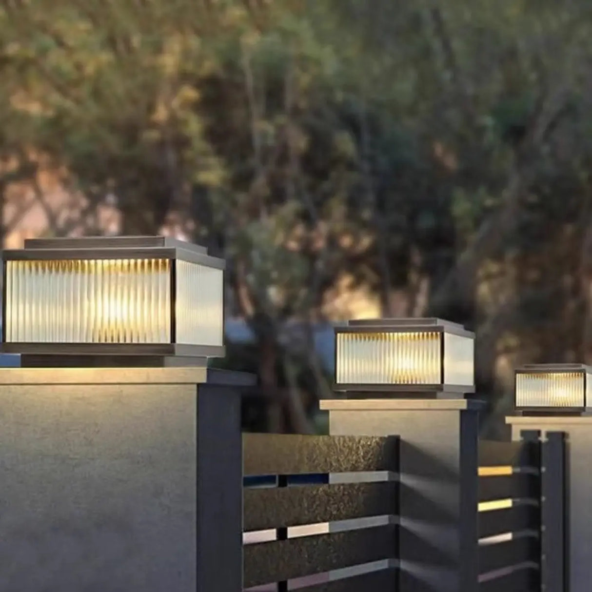 Vintage Bronze Square Glass Solar Outdoor Table Lamp Image - 6