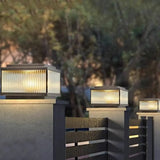 Vintage Bronze Square Glass Solar Outdoor Table Lamp Image - 6