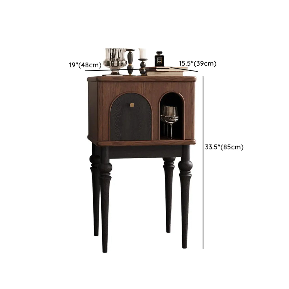 Vintage Brown High Leg Nightstand with Arch Door Drawer 