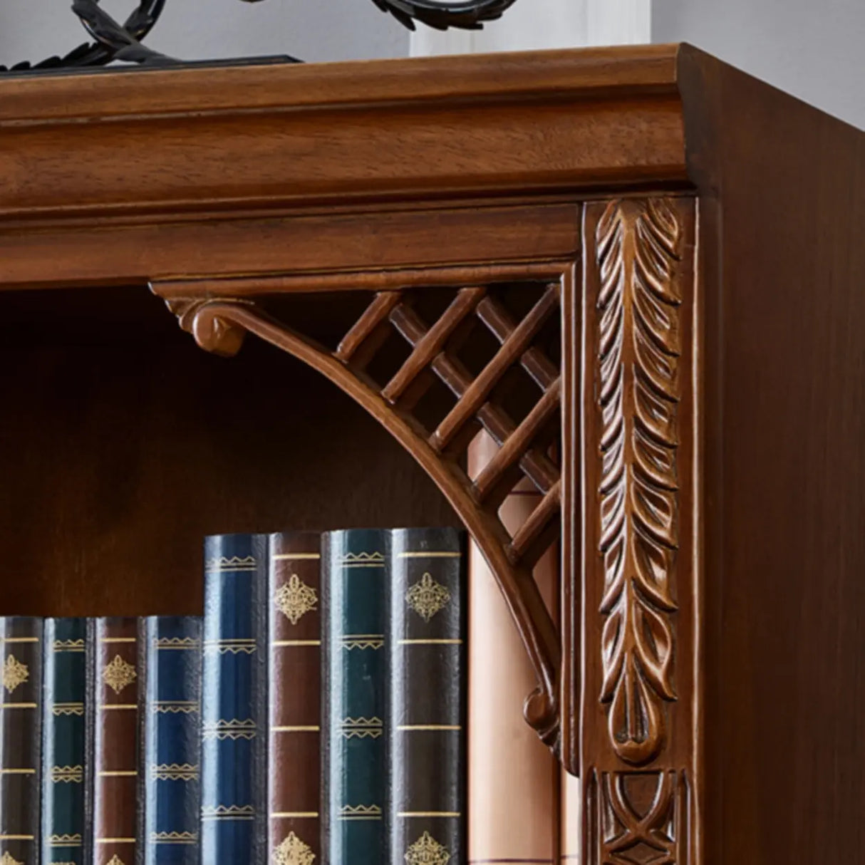 Vintage Brown Rubberwood Vertical Closed Back Bookcase Image - 4