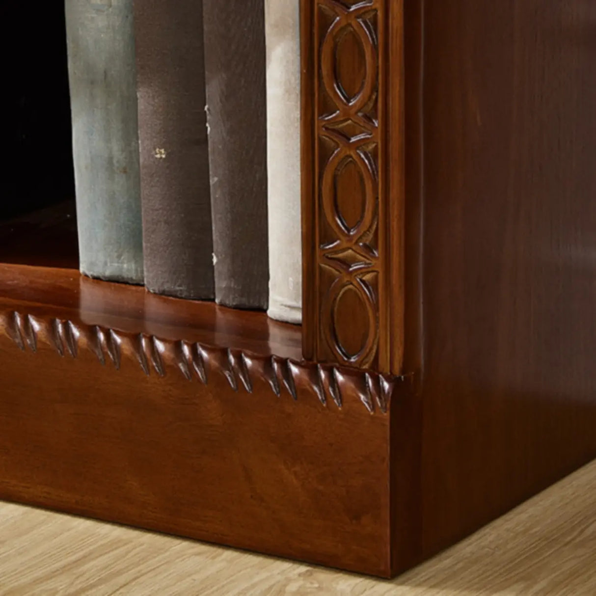 Vintage Brown Rubberwood Vertical Closed Back Bookcase Image - 5