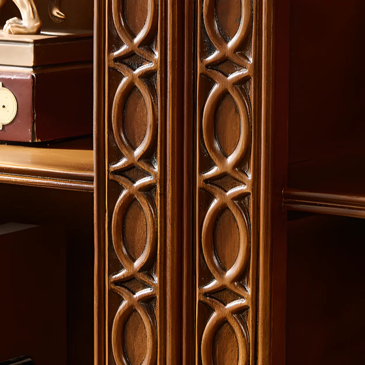Vintage Brown Rubberwood Vertical Closed Back Bookcase Image - 6