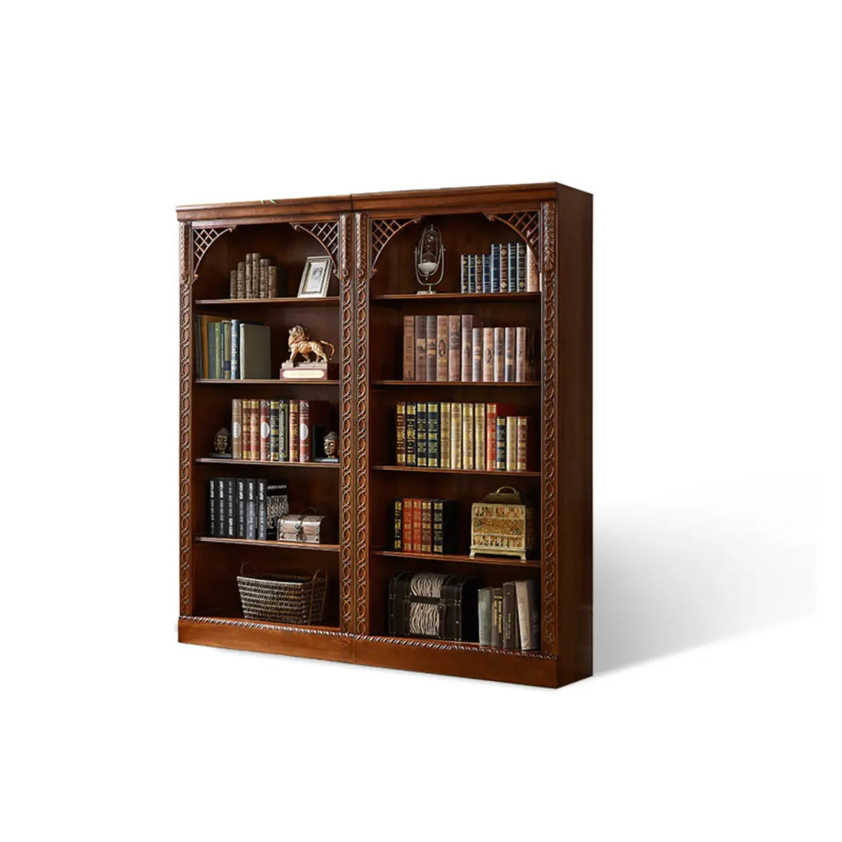 Vintage Brown Rubberwood Vertical Closed Back Bookcase Image - 7