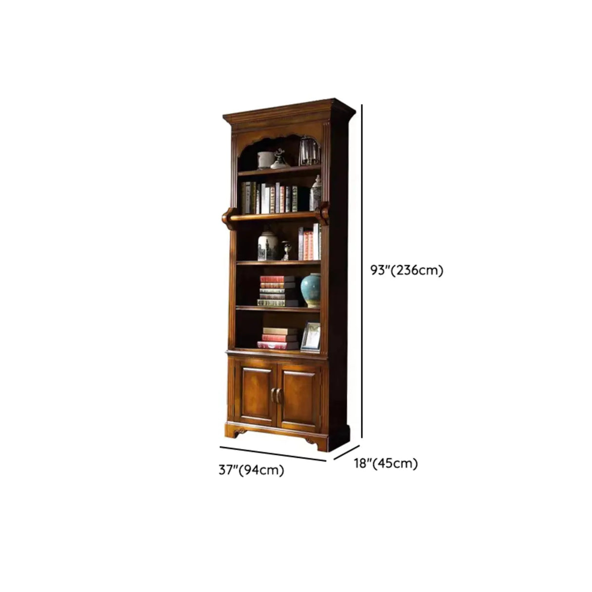 Vintage Brown Rubberwood Vertical Closed Back Bookcase 