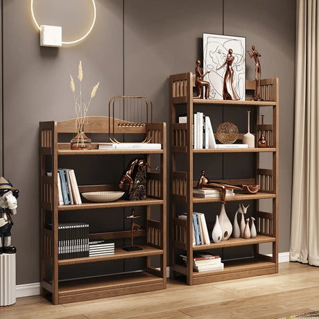 Vintage Brown Rubberwood Vertical Display Bookshelf Image - 1