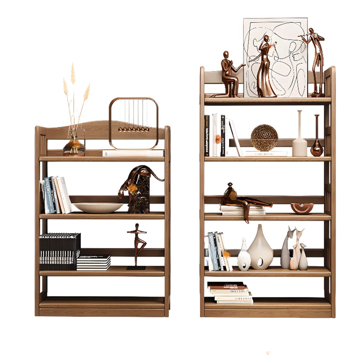 Vintage Brown Rubberwood Vertical Display Bookshelf Image - 10
