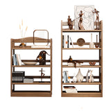 Vintage Brown Rubberwood Vertical Display Bookshelf Image - 10