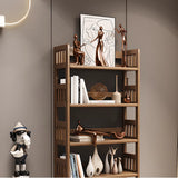 Vintage Brown Rubberwood Vertical Display Bookshelf Image - 7