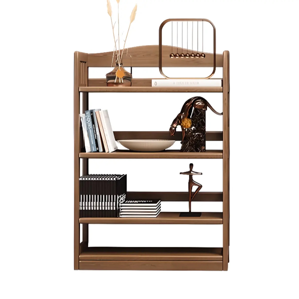 Vintage Brown Rubberwood Vertical Display Bookshelf Image - 9