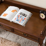 Vintage Brown Rubberwood Writing Desk with Drawers Image - 10