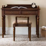 Vintage Brown Rubberwood Writing Desk with Drawers Image - 3