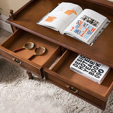 Vintage Brown Rubberwood Writing Desk with Drawers Image - 9