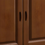 Vintage Brown Wood Drawers Glass Doors Tall Bookcase Image - 10