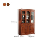 Vintage Brown Wood Drawers Glass Doors Tall Bookcase Image - 14