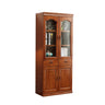 Vintage Brown Wood Drawers Glass Doors Tall Bookcase Image - 3